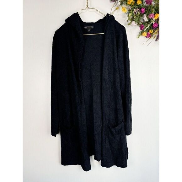 Barefoot Dreams Cozychic Lite Size M Open Front Cardigan Hoodie Black Pockets - Picture 1 of 6